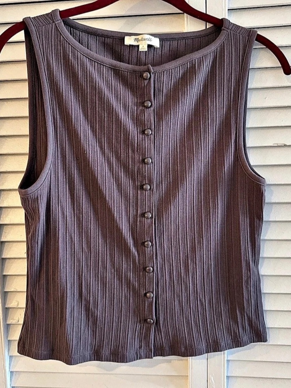 Madewell Ribbed Button-Front Crop Tank Brown